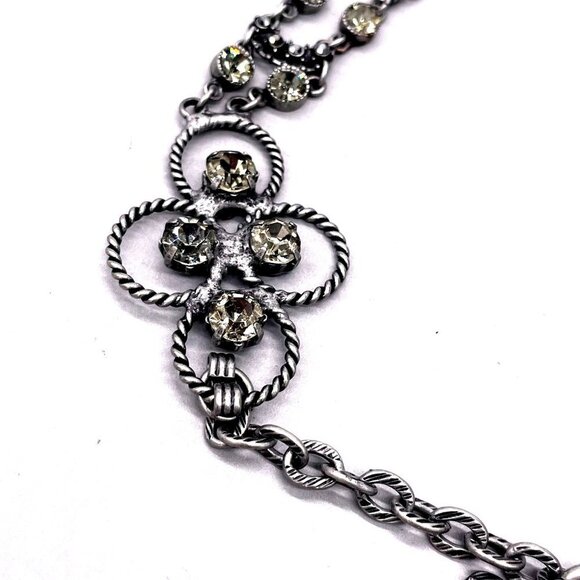 Crystal Adjustable Chain Link Belt Pewter Tone 23 in Main 40 in End to End - Picture 3 of 5